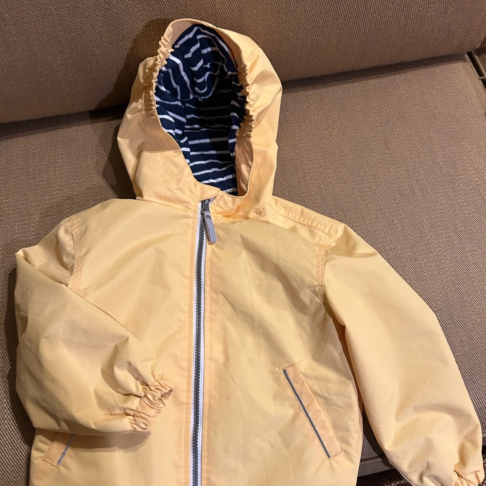 Hanna Anderson- Yellow Kids Rain Jacket with Striped Cotton Lining